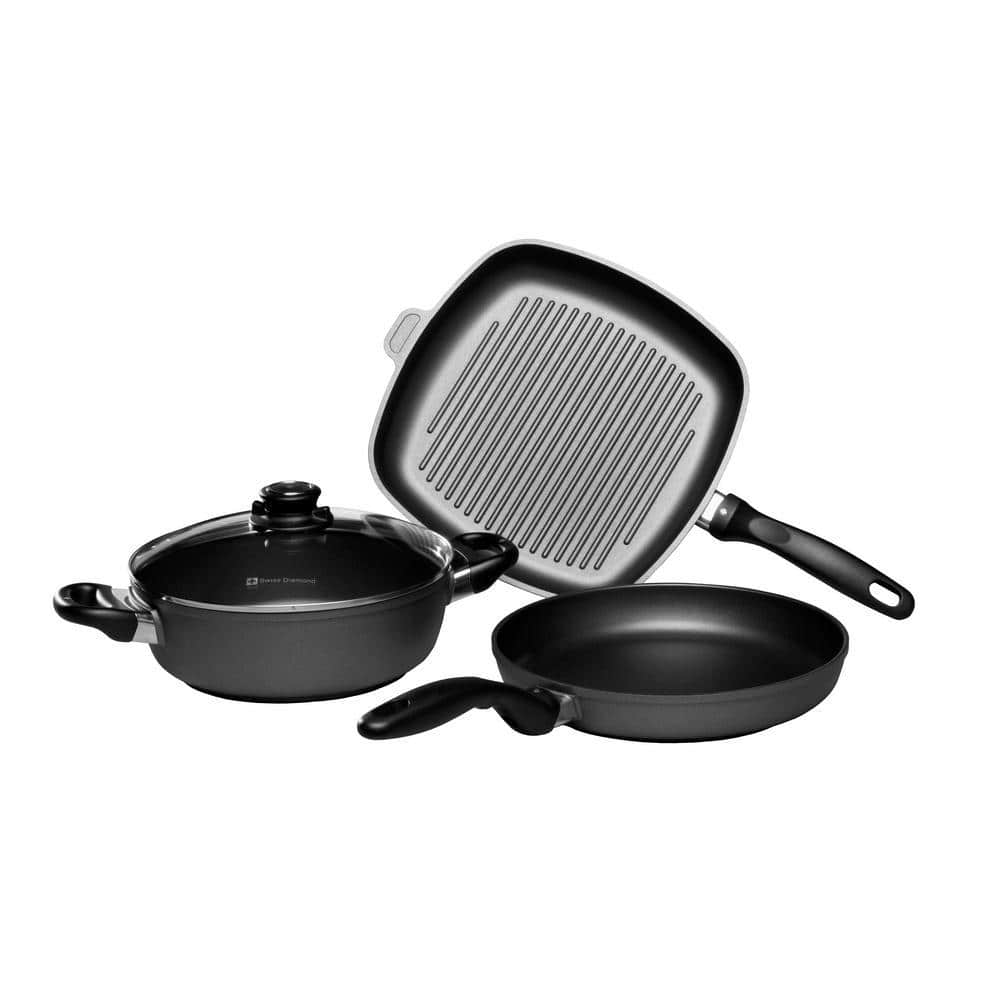 Swiss Diamond 4-Piece Fry Pan Casserole and Grill Pan Set SD604
