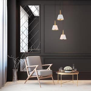 Idaikos Modern 3-Light Black and White Chandelier Brass Island Ceiling Light with Bell Shades for Kitchen Island