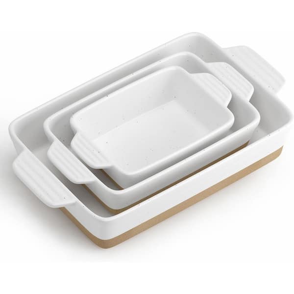 Extra Deep Rectangular Ceramic Casserole Baking Dish Set with Handles, High-Temperature Oven Bakeware, 3-Piece