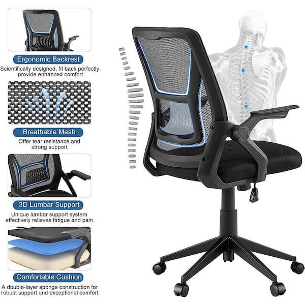 Ergonomic Office Chair, Breathable Mesh Desk Chair, Lumbar Support Computer  Chair with Wheels and Flip-up Arms, Swivel Task Chair, Adjustable Height  Home Gaming Chair