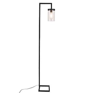 64 in. Black Modern 1-Light Standard Floor Lamp for Living Room with Hanging Glass Shade