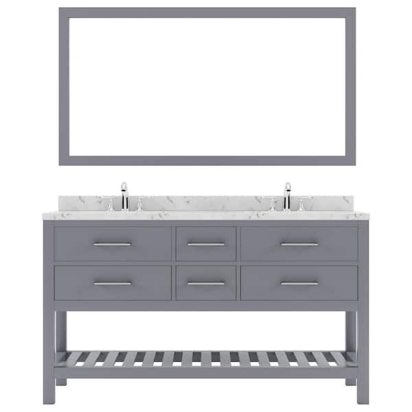 Virtu USA Caroline Estate 60 in. W x 22 in. D x 35 in. H Double Sink Bath Vanity in Gray with Quartz Top and Mirror
