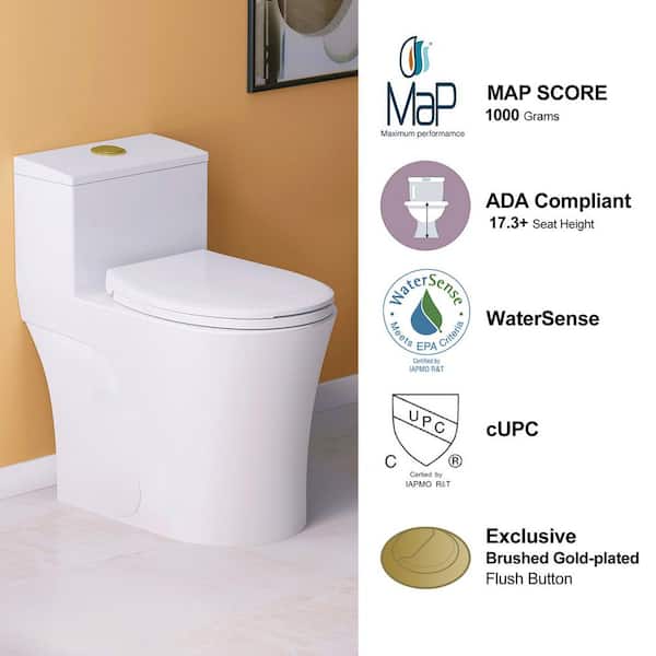 HOROW One-Piece 0.8/1.28 GPF Dual Flush Elongated Toilet in HOROW One-Piece 0.8/1.28 GPF Dual Flush Elongated Toilet in