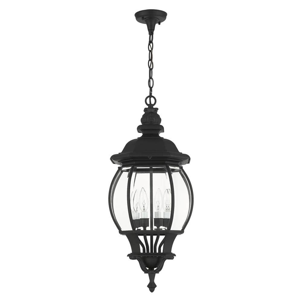 Frontenac Textured Black Outdoor Pendant Lantern with Clear Beveled Glass