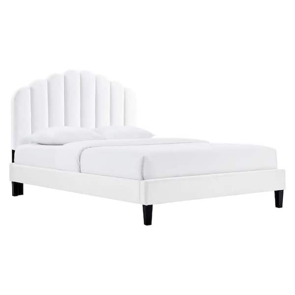 MODWAY Daisy Performance Velvet King Platform Bed in White