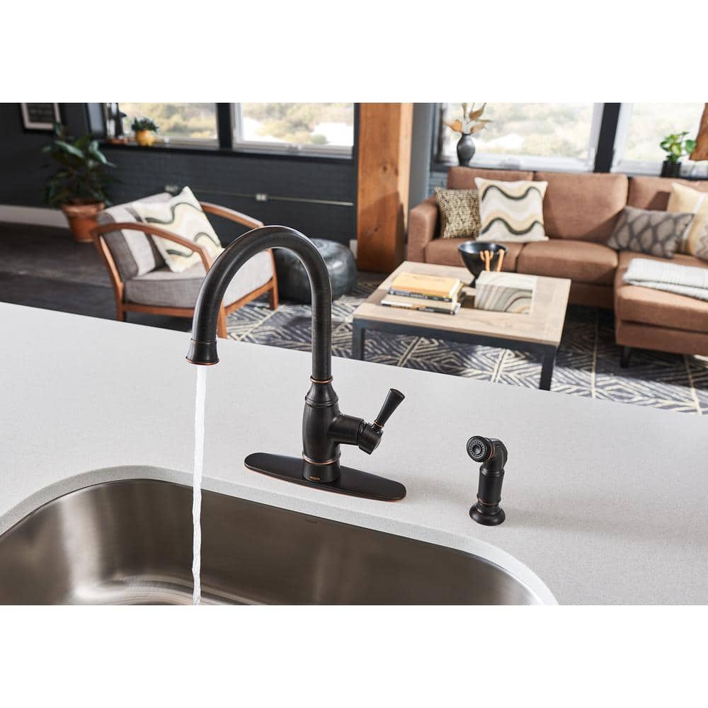 Mediterranean Bronze Single-Handle Kitchen Faucet with Side Sprayer