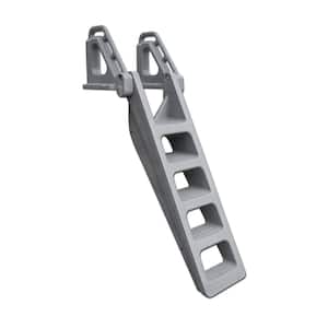 5-Step Wide Flip-Up Granite Gray Polyethylene Dock Ladder with Anti-Slip Rungs for Stationary Boat Dock Systems