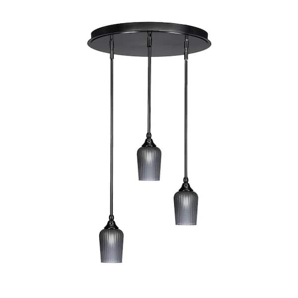 Unbranded Villa 3 Light Matte Black Pendant, Cluster Pendant Light with 5 in. Smoke Textured Glass Shades, No bulb Included