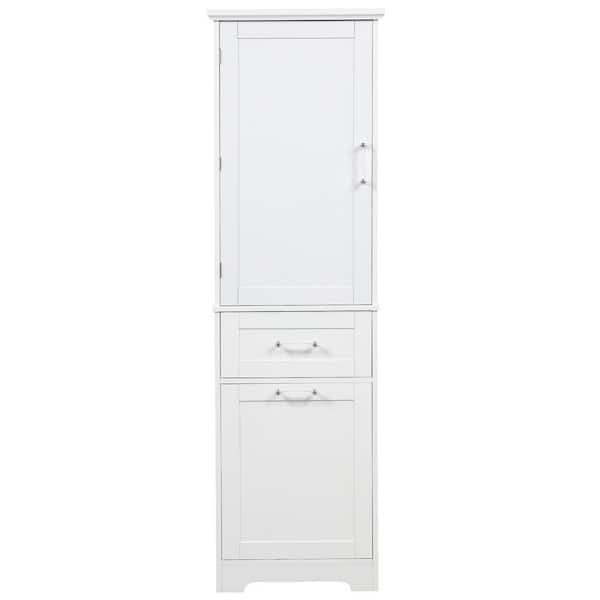 20 in. W x 13.5 in. D x 68.4 in. H White MDF Freestanding Linen Cabinet with Adjustable Shelf and 2-Drawers