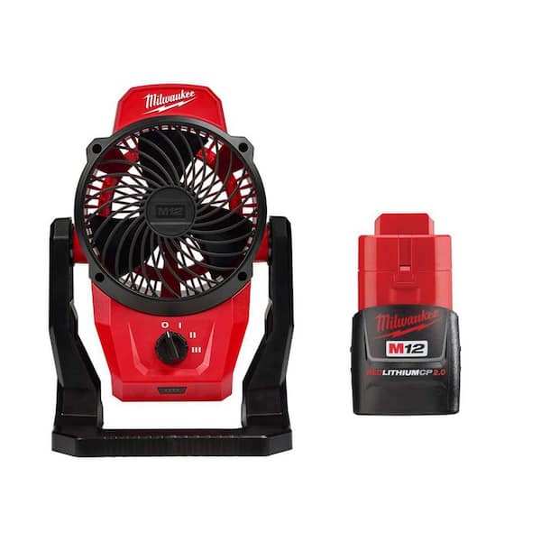 Milwaukee - M12 12-Volt Lithium-Ion Cordless Jobsite Fan W/M12 2.0 Ah Compact Battery Pack