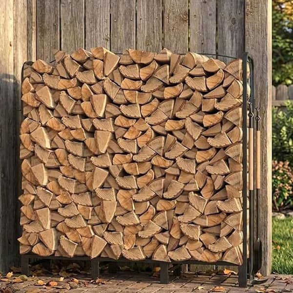 48 in. Heavy Duty Outdoor Firewood Rack With Metal Hooks and