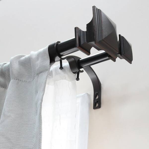 Home Decorators Collection 72 In 144 Telescoping 3 4 And 1 Double Curtain Rod Kit Oil Rubbed Bronze With Flat Square Finials U Orb144fjka04 Double Curtain Rod Kit, Home Depot Curtain Rod Hardware