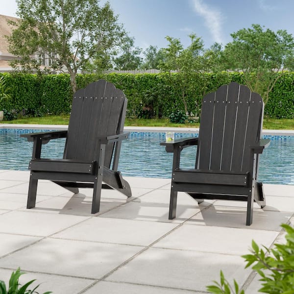 SANLUCE Black Plastic Foldable Adirondack Chair Lawn Patio Chair