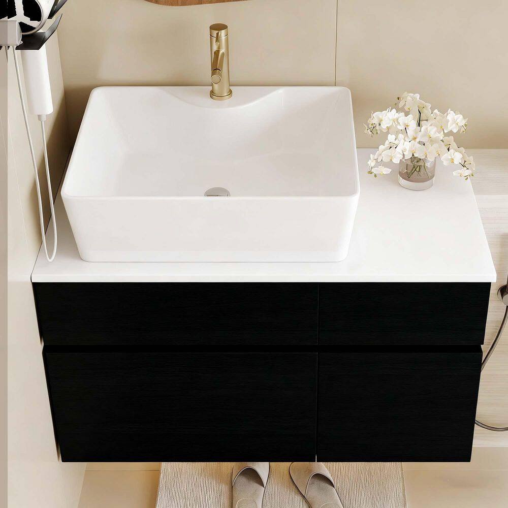 31.5 in. Single Sink Wall Mounted Black Bath Vanity with White Wood Top and Ceramic Vessel Sink Requires Assembly​ price history on PriceWatchPro