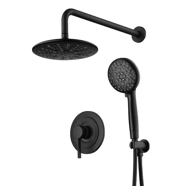 Modern Single Handle 1-Spray Shower Faucet 1.8 GPM w/ Hand Shower and Ceramic Disc Valves in Matte Black Valve Included