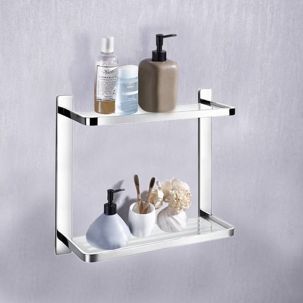 Polished Chrome Corner Mounted Double Glass Shower Shelf Bathroom Acce -  Luxury Bath Collection