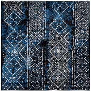 Adirondack Blue/Black 6 ft. x 6 ft. Square Border Area Rug