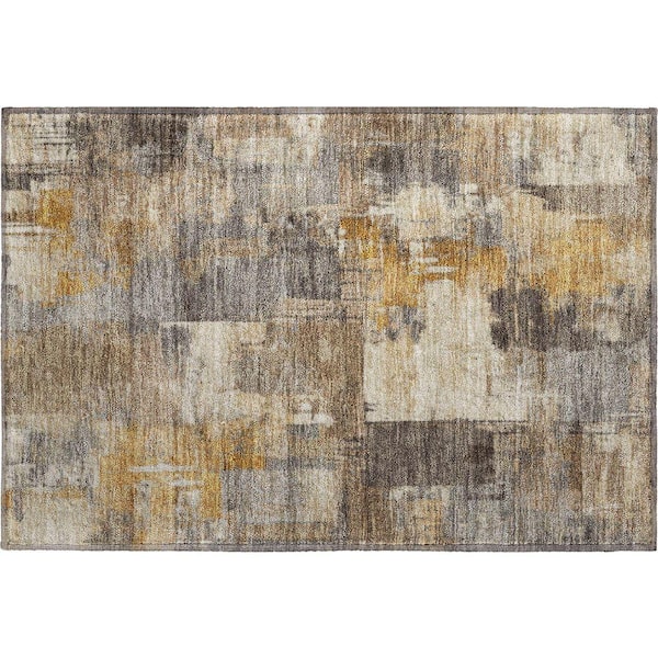 Mayfield Premium Machine Washable Abstract AMF2069 Brown 2 ft. x 3 ft. Accent Rug