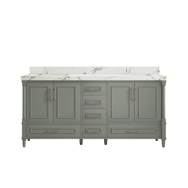 Willow Collections Hudson 72 in. W x 22 in. D x 36 in. H Double Sink Bath Vanity in Evergreen with 2 in. Viola Brown Quartz Top