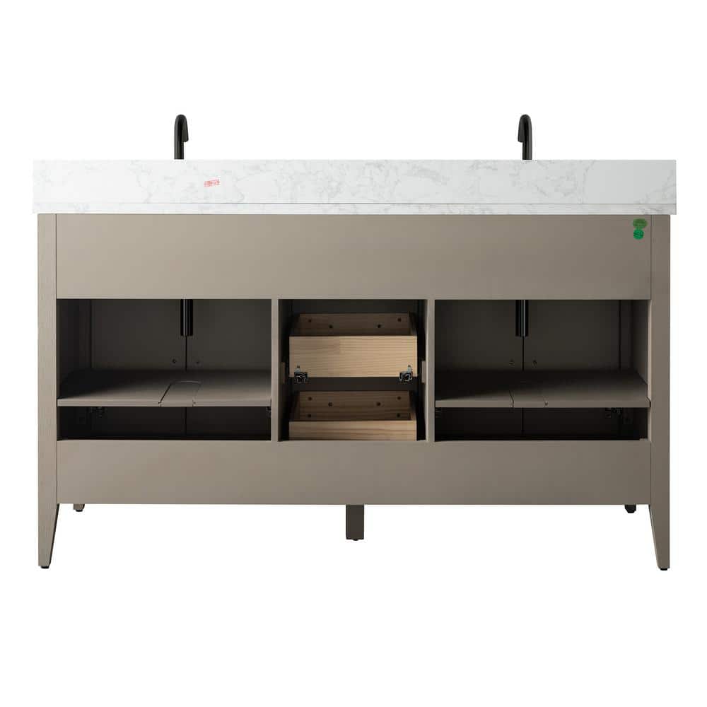 Driftwood Gray 60" Double Sink Bathroom Vanity with Marble Countertop