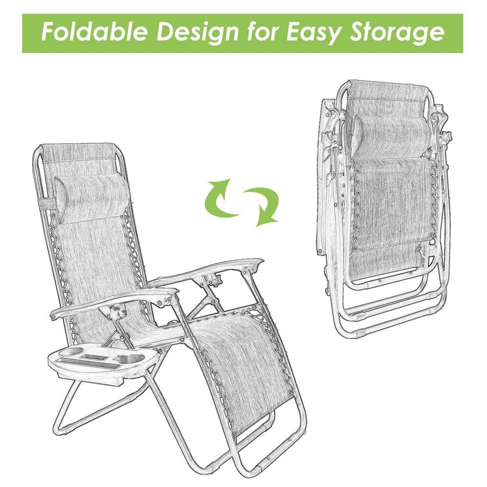 Green Steel Zero Gravity Reclining Lounge Chair with Cup Holder