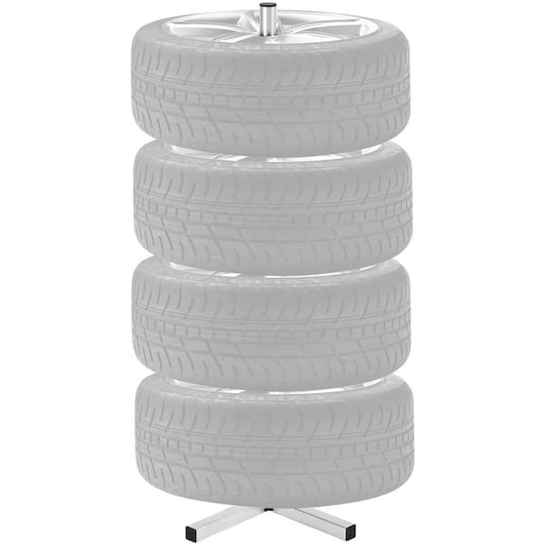 SKYSHALO Tire Storage Rack 18.11 in. W x 18.11 in. D Silver Non-Slip Steel Garage Wall Shelf for 4 Tires with Rims