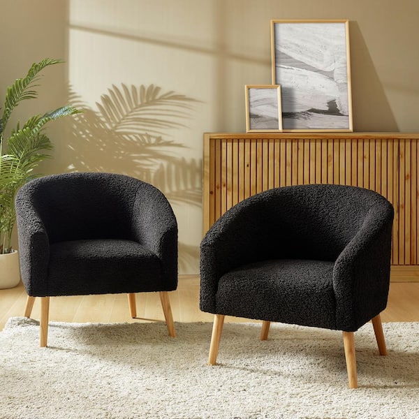 JAYDEN CREATION Rose Modern Black 30 in. W Boucle Armchair with Solid Wood Legs Set of 2
