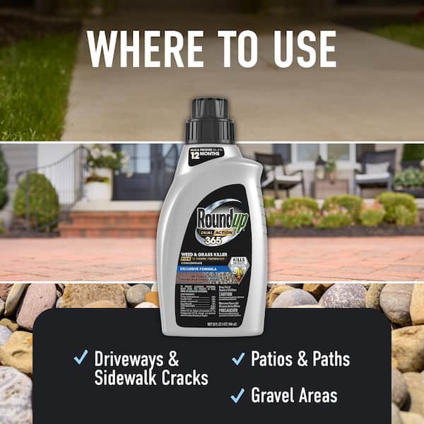 Roundup 32 fl. oz. Dual Action 365 Weed and Grass Killer Plus 12-Month  Preventer Concentrate, Kills, Prevents for up to 1-Year 5378106 - The Home  Depot