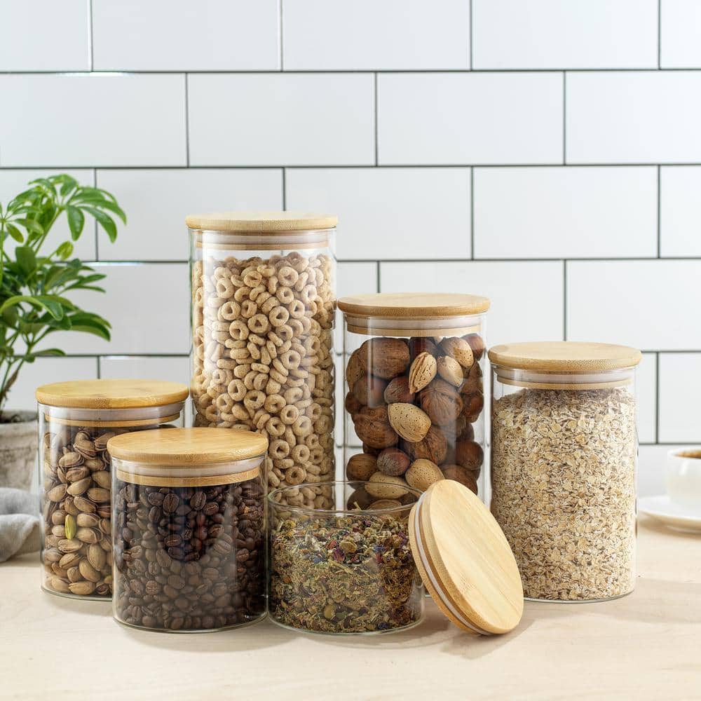 JoyJolt JoyFul 6-Piece Kitchen Storage Jars with Airtight Bamboo