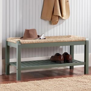 Dorsey Willow Green Wood Entryway Bench with Rush Seat (37.99 in. W x 17.72 in. H)