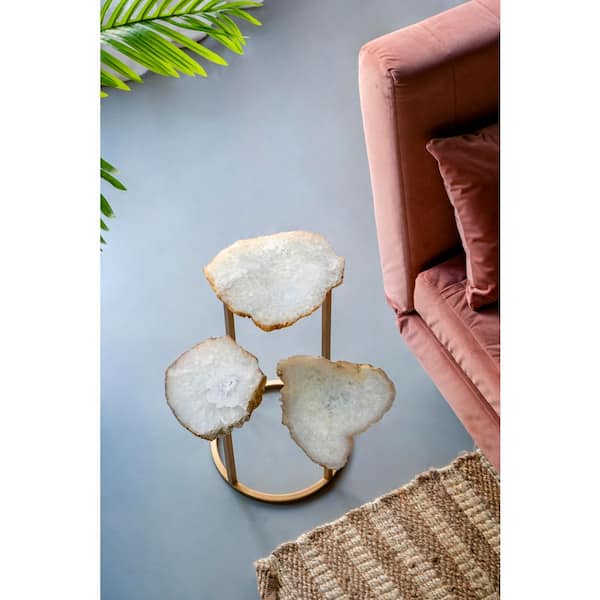 A&B Home 11.8 in. Natural/Gold Round Agate End Table