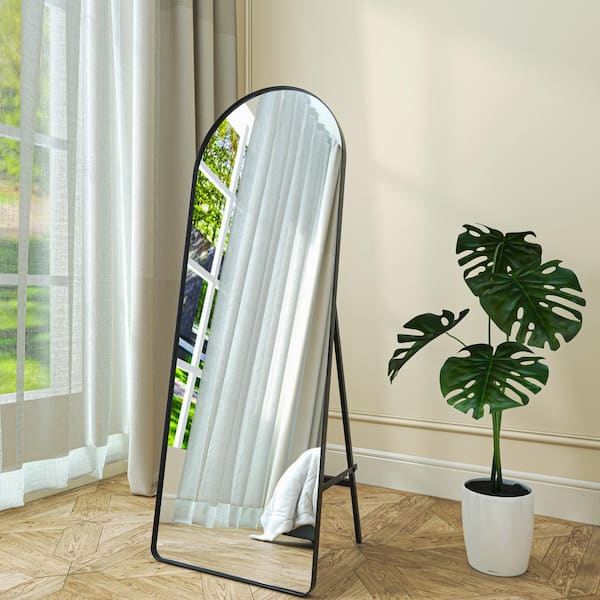 ORGANNICE 22 in. W x 65 in. H Classic Arched Black Aluminum Alloy Framed Full Length Mirror Standing Floor Mirror