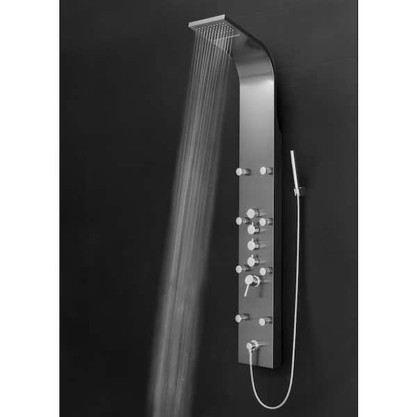 65 in. 8-Jet Shower Panel System in Space Gray Brushed Stainless Steel with Rainfall Waterfall Shower Head and Wand 65 in. 8-Jet Shower Panel System in Space Gray Brushed Stainless Steel with Rainfall Waterfall Shower Head and Wand