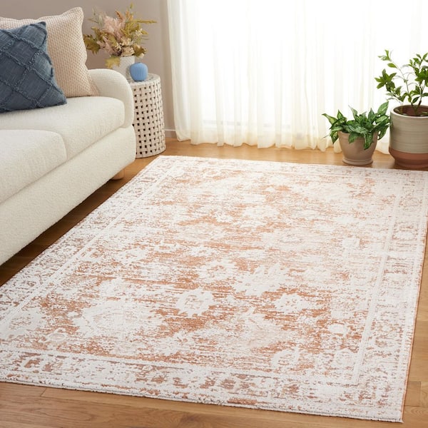 Romance 8 ft. x 10 ft. Rust/Beige Ivory Floral Oriental Area Rug