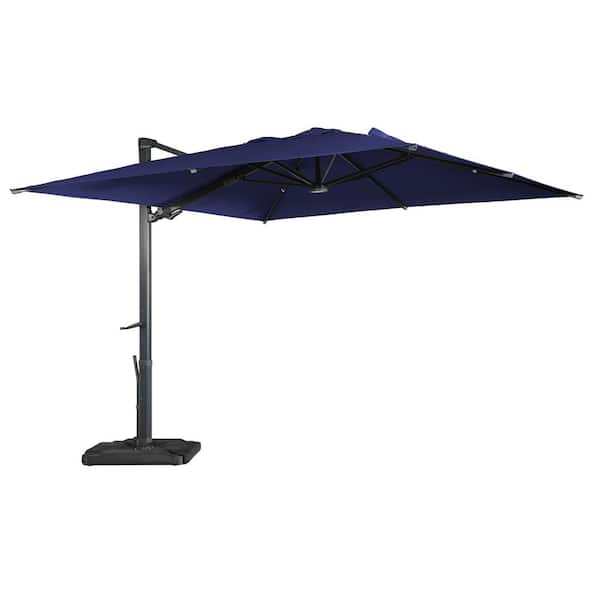 Boyel Living 10 ft. 360° Rotation Square Cantilever Patio Umbrella with Base and LED Light in Navy Blue