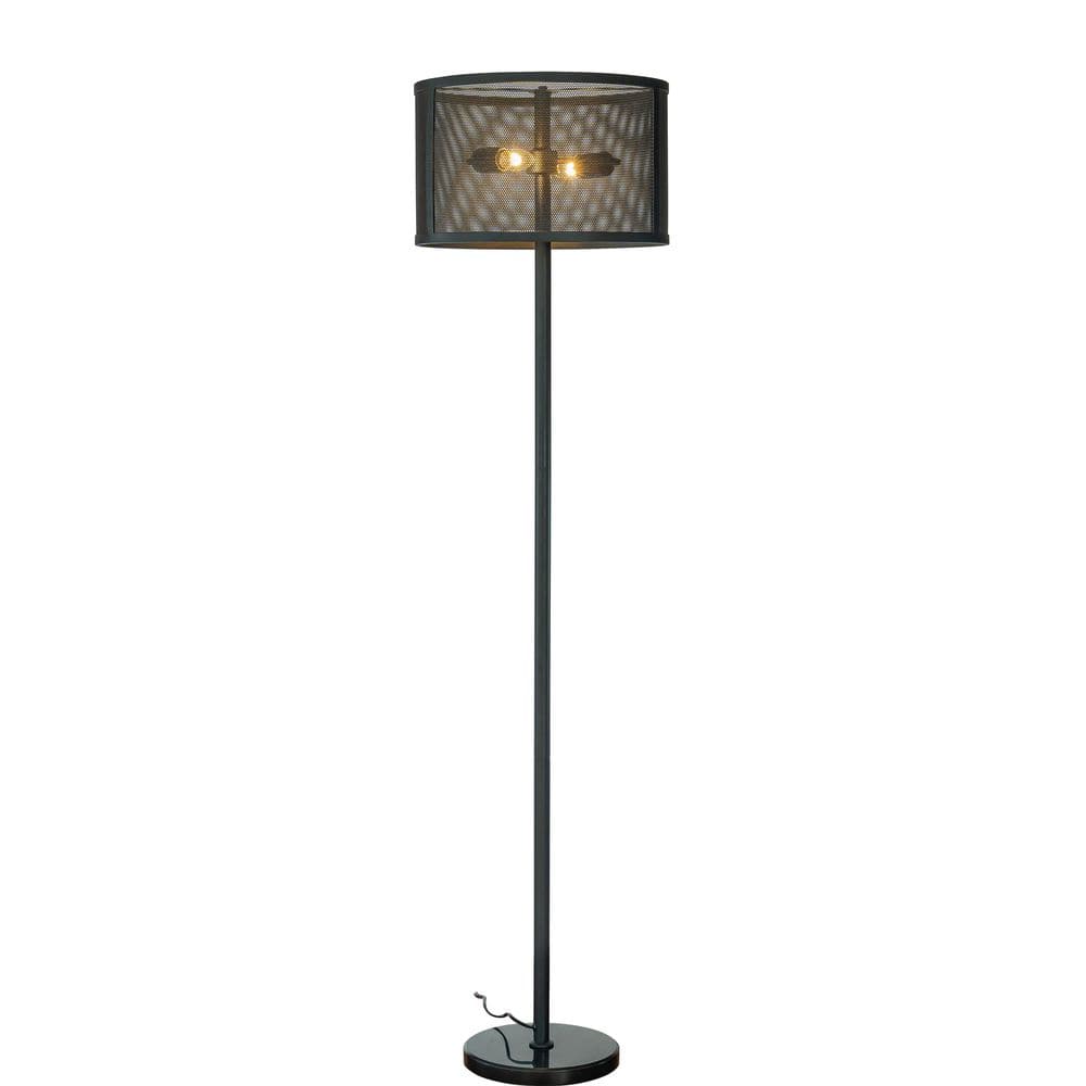 2-Light H 57 in. Modern Black Standard Drum Floor Lamp with Marble Base and