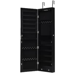 Black Mirrored Wall Jewelry Cabinet with LED Lights