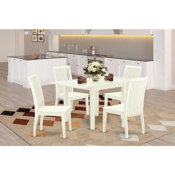 East West Furniture 5-Piece Linen White Finish Solid Wood Top - Rectangular Dining Room Set - Seats 4