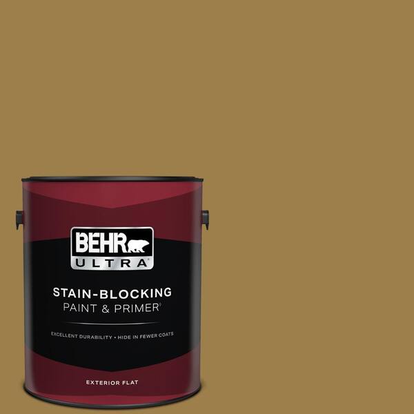 BEHR ULTRA 1 gal. #S310-6 Gold Ink Flat Exterior Paint & Primer