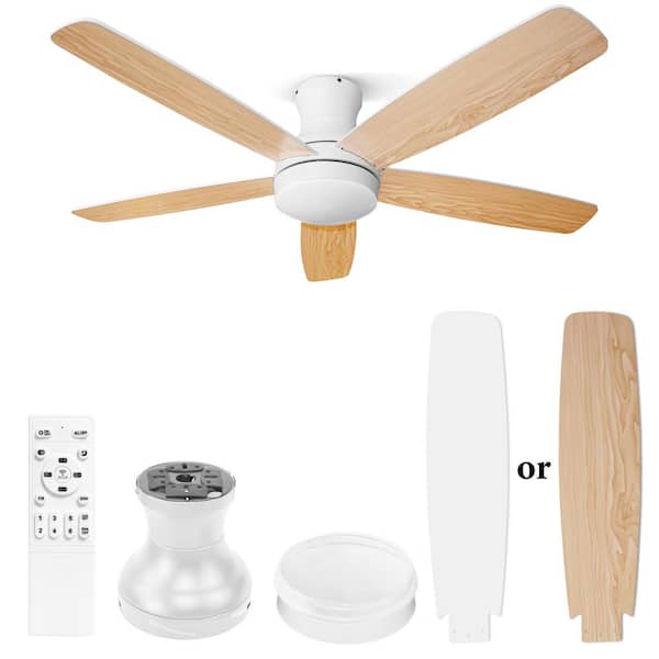 52 in. Smart Indoor White Low Profile Standard Ceiling Fan with Dimmable LED APP Remote and Two Blade Colors