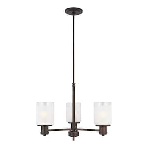 Norwood 3-Light Burnt Sienna Modern Transitional Hanging Chandelier with Clear Highlighted Satin Etched Glass Shades