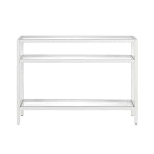 Sivil 42 in. White Standard Rectangle Glass Console Table with Storage