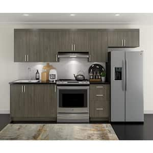 Medora 122 in. W X 84.5 in. H X 24 in. D Textured Slab Walnut Assembled 10 ft. Straight Kitchen Cabinet Bundle