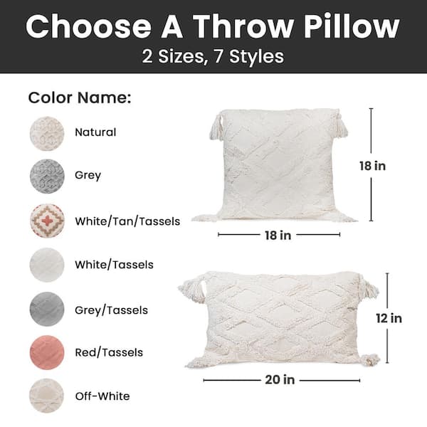 Sol Living Pillows Throw Pillows Couch Pillows Bedroom Throw Pillows Bed  Macrame Decor Boho Pillows Lumbar Pillow Cushion Sofa Pillows Living Room,  20 x 12 inches, White with Tassels 