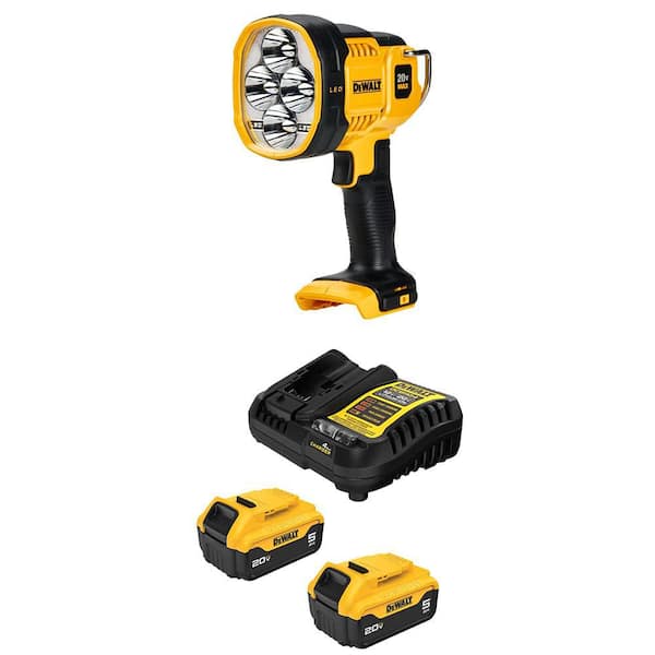 20-Volt MAX Lithium-Ion Cordless LED Jobsite Spotlight with (2) 5.0 Ah Batteries and Charger