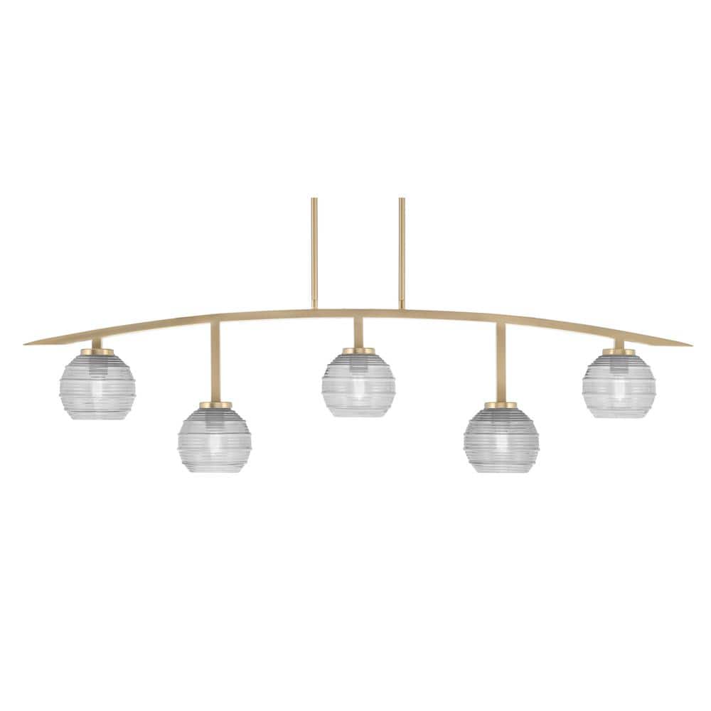 Siena 51.25 in. 5-Light New Age Brass Chandelier with 6 in. Clear Ribbed Gl