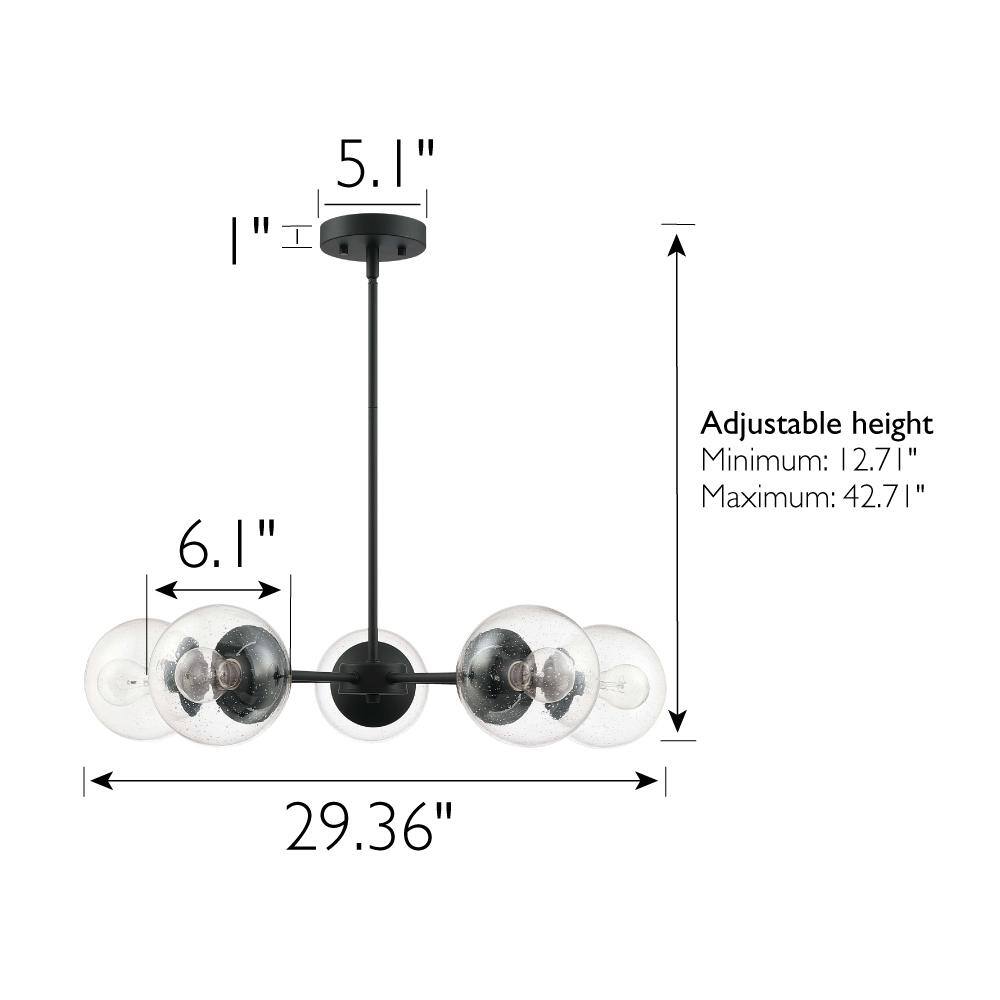 Matte Black 5-Light Chandelier with Seedy Glass Shades