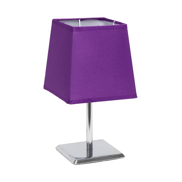 Simple Designs 9.7 in. Chrome Mini Table Lamp with Purple Squared Empire Fabric Shade