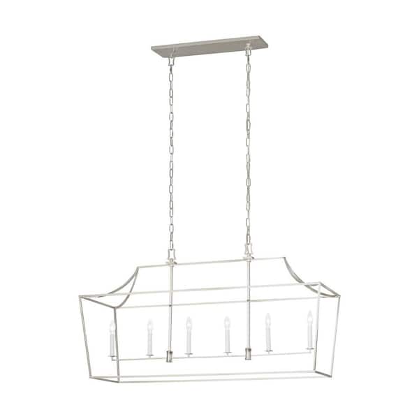 Generation Lighting Southold 48 in. W x 25.375 in. H 6-Light Polished Nickel Linear Lantern Chandelier with No Bulbs Included