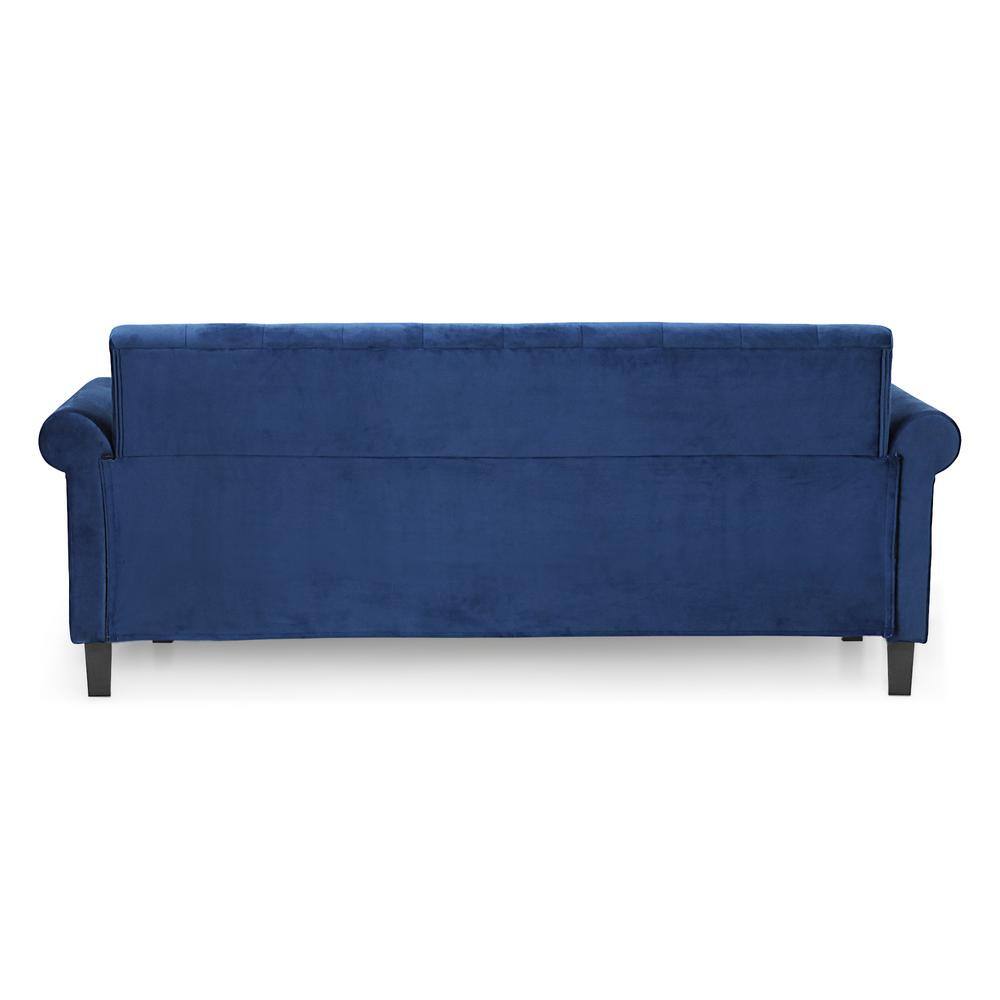 Navy Velvet Tufted Chesterfield 3-Seater Sofa with Nailhead Trim